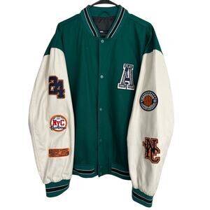 ASOS Design Oversized Varsity Jacket Chenille Green Beige Men's Size XXL